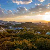 aerial view of theme park in Daegu at dusk aerial-view-of-theme-park-in-daegu-at-dusk