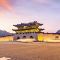 Gyeongbokgung Palace in downtown Seoul at sunset in South Korea gyeongbokgung-palace-in-downtown-seoul-at-sunset-in-south-korea
